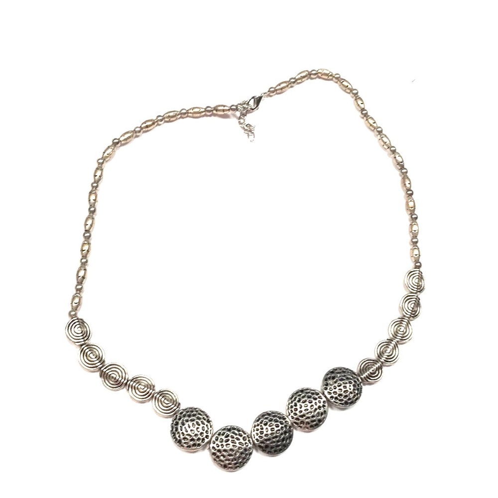 NWT Pewter Beaded Necklace Adjustable Closure